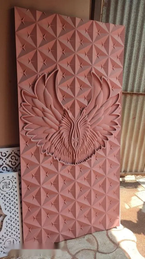 3D carved MDF wings on diamond pattern panel