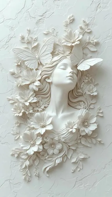 3D relief wall art with flowers and butterflies