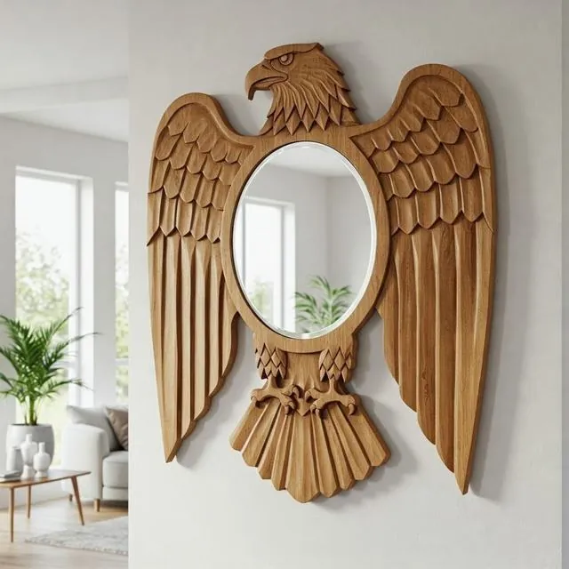Carved wooden eagle mirror