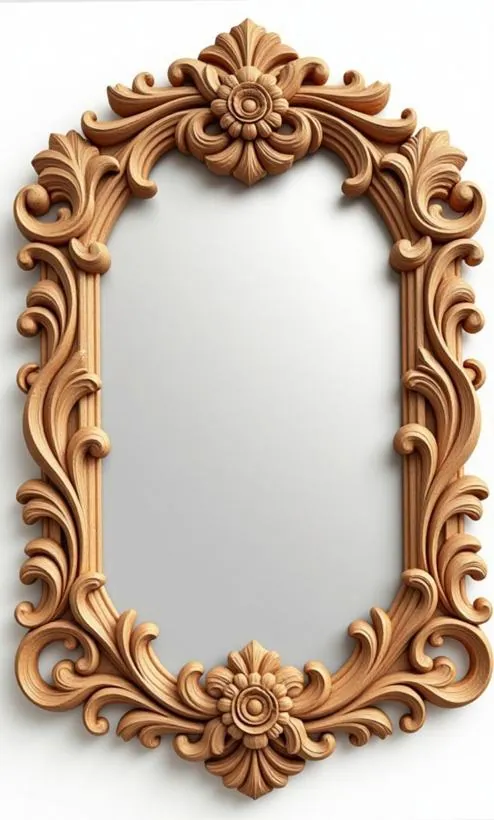Carved wooden scroll mirror frame