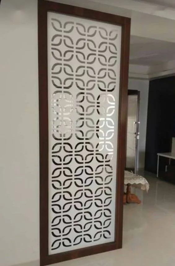 Laser cut jali partition with wooden frame