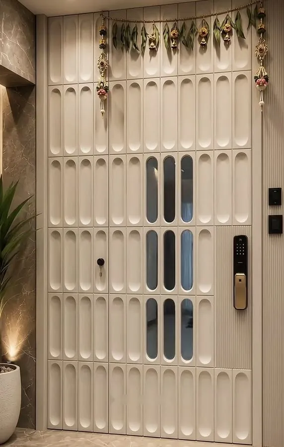 CNC milled panel entrance door with smart lock